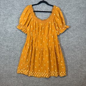 Old Navy Dress Womens Large Yellow Floral Peasant Dress Boho Mini Pockets